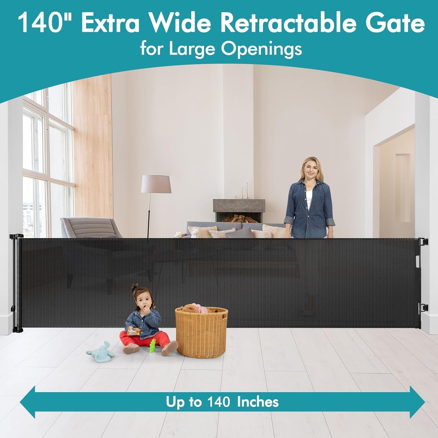 Extra Wide Baby Gate for Large Openings Retractable Baby Gates Indoor Outdoor Extra Long Dog Gate for Doorway Stair Gates for Kids or Pets Extra Large Dog Gate for Stairs