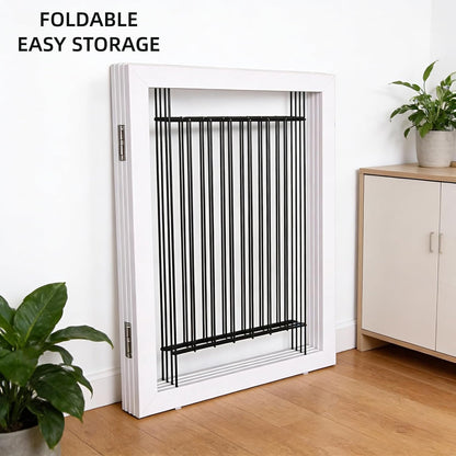 ZJSF Freestanding Dog Gate Indoor, Foldable Dog Fence for Doorways,Hallways or Stairs, Sturdy Wood Extra Wide Pet Gate with Support Feet,Black,24 "Height-3 Panels