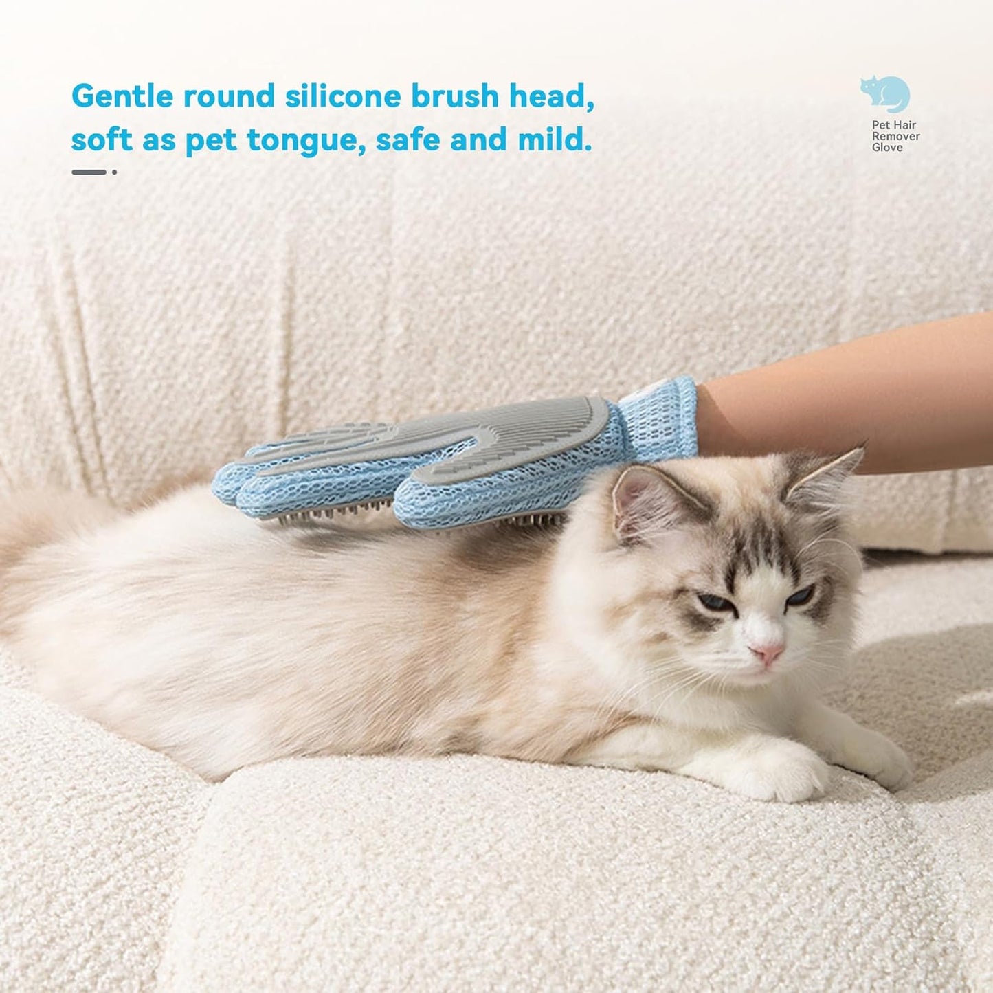 Pet Hair Remover Glove for Dogs & Cats, Upgraded Reusable 5-Finger, Gentle Deshedding Grooming Brush, Pet Hair Removal Tool for Furniture, Couch, Carpet, Car Seats, Sky Blue, 1 Count