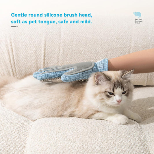 Pet Hair Remover Glove for Dogs & Cats, Upgraded Reusable 5-Finger, Gentle Deshedding Grooming Brush, Pet Hair Removal Tool for Furniture, Couch, Carpet, Car Seats, Sky Blue, 1 Count
