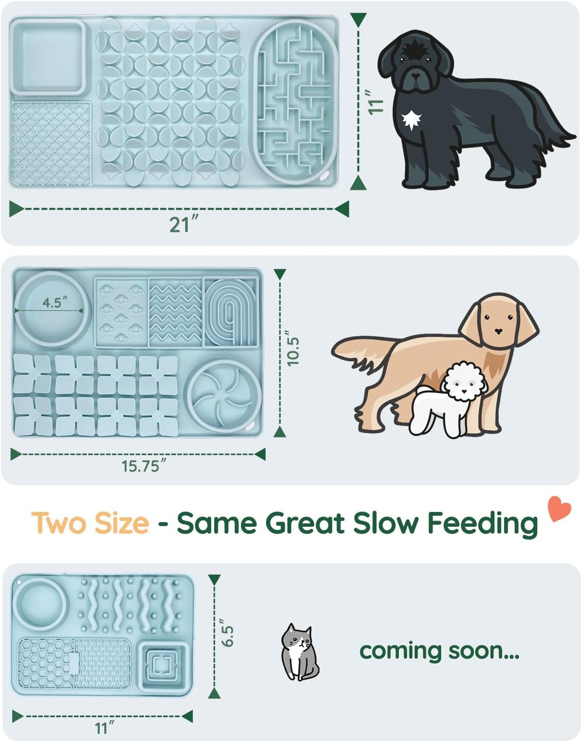 Slow Feeder Bowl for Large dog, Silicone Lick Mat & Snuffle Mat with Suction Cups - Interactive Puzzle Feeder to Slow Eating & Keep Busy, Reduce Vomiting & Relieve Boredom (21"x 11" Light Blue)
