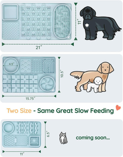 Slow Feeder Bowl for Large dog, Silicone Lick Mat & Snuffle Mat with Suction Cups - Interactive Puzzle Feeder to Slow Eating & Keep Busy, Reduce Vomiting & Relieve Boredom (21"x 11" Light Blue)