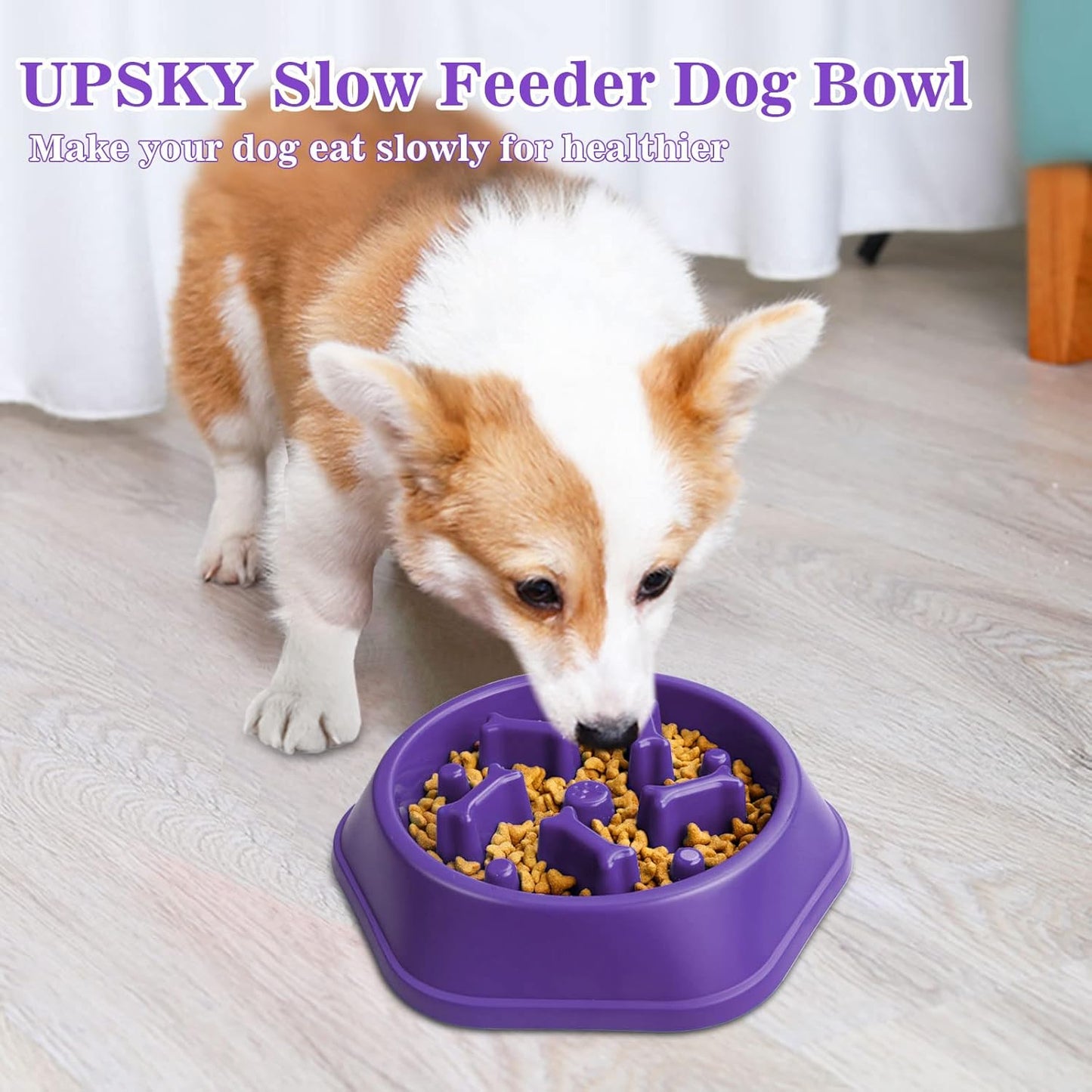 UPSKY Slow Feeder Dog Bowl Anti-Chocking Slower Feeding Pet Puzzle Bowls, Interactive Bloat Stop Dog Food Dishes Non-Slide Dogs Lick Treat for Small Medium