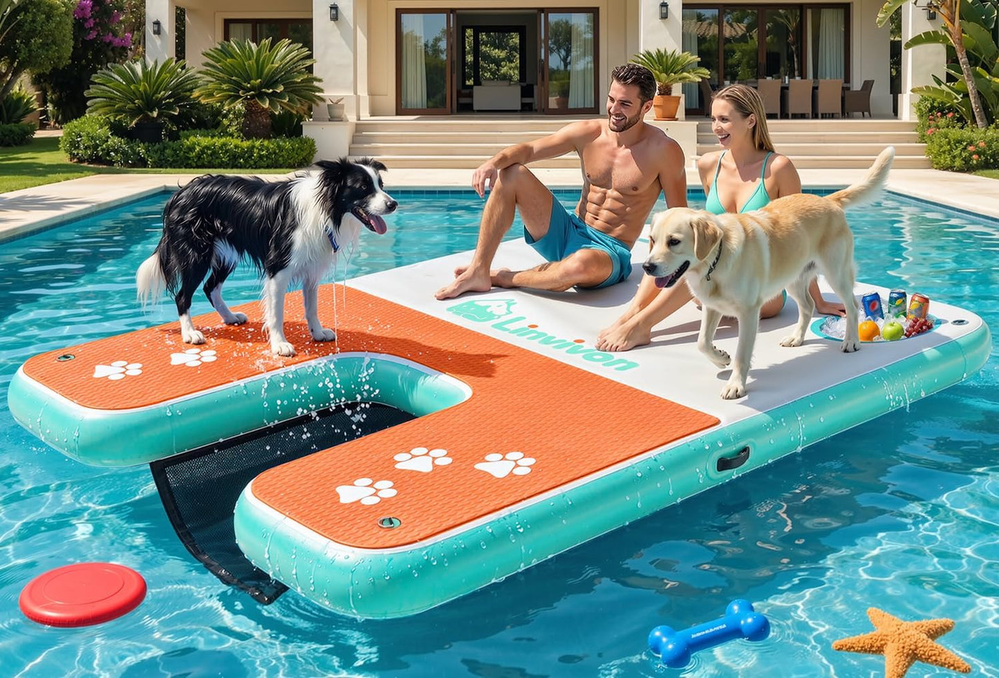 Inflatable Dog Boat Ramp for Dogs Up to 240 lbs, Inflatable Dock Floating Platform with Anti-Slip EVA Foam Safe & Easy Water Access, Dog Ramp for Boat, Pools, Lakes, Boats, Docks, Green
