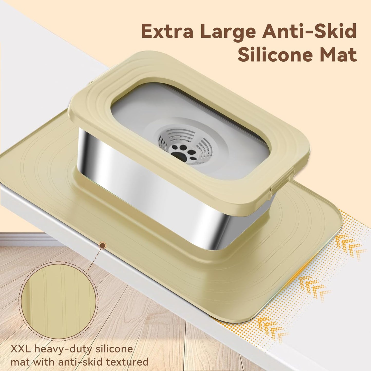 10L No Spill Dog Water Bowl, 2.6 Gal Stainless Steel No Splash Large Dog Water Bowl with Non-Slip Silicone Mat, Spill Proof Slow Drinking Pet Bowls for Messy Drinkers Indoor/Outdoor Use Black
