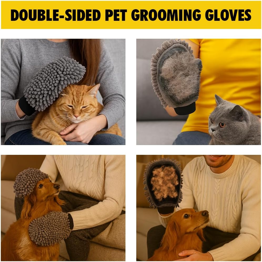 Muddy Mat® Dog Washing Gloves – Dual-Sided Pet Grooming Mitt with TPR Brush & Chenille Microfiber – Dog Wash Mitt for Bathing, Drying & Dirt Removal – Pet Bath Gloves for All Coat Types