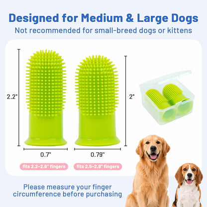 2-Pack Dog Finger Toothbrush, 180° Finger Toothbrush for Dogs Silicone, Dog Toothbrush for Teeth Cleaning & Dental Care, Dog Tooth Brushing Kit for Medium & Large Pets
