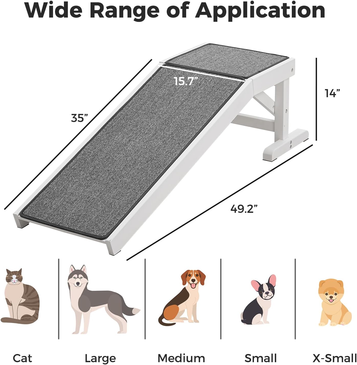 MEWANG Dog Ramp for Bed - Pet Ramp for Dogs with Non-Slip Carpet and Top Platform - 49.2" Long Dog Ramps for Small and Medium Dogs - Dog Ramp for Couch, Bed or Sofa - 49.2" x 15.7" x 14", White