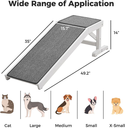 MEWANG Dog Ramp for Bed - Pet Ramp for Dogs with Non-Slip Carpet and Top Platform - 49.2" Long Dog Ramps for Small and Medium Dogs - Dog Ramp for Couch, Bed or Sofa - 49.2" x 15.7" x 14", White