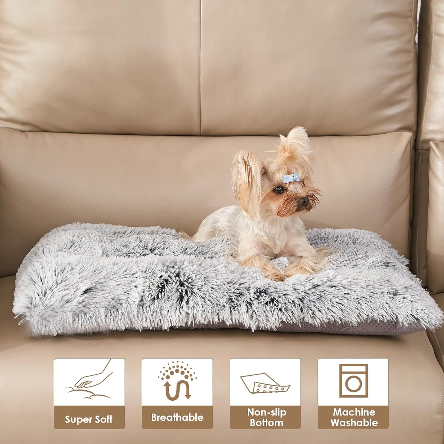 EHEYCIGA Fluffy Dog Crate Bed for Medium Dogs, Plush Faux Fur Crate Pad, Calming Anti Anxiety Medium Dog Bed, Washable Soft Warm Crate Mat with Non-Slip Bottom