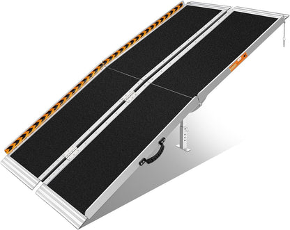 FACHNUO 2 Feet Portable Wheelchair Ramp, Non-Skid Aluminum Handicap Ramps with Handle, Folding Threshold Wheel Chair Ramp for Home Steps, Stairs, Entry, Doorways, Applicable Height 2-6 inches