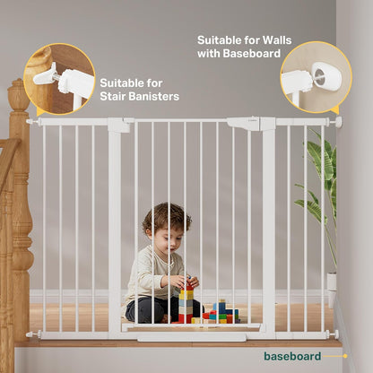 Cumbor 36.6-64" Extra Wide Baby Gate for Stairs, Dog Gates for Doorways, Auto-Close Pet Gate Indoor, Pressure Mounted Walk Through Safety Child Gate for Kids Toddler, Tall Pet Puppy Fence Gate, Brown