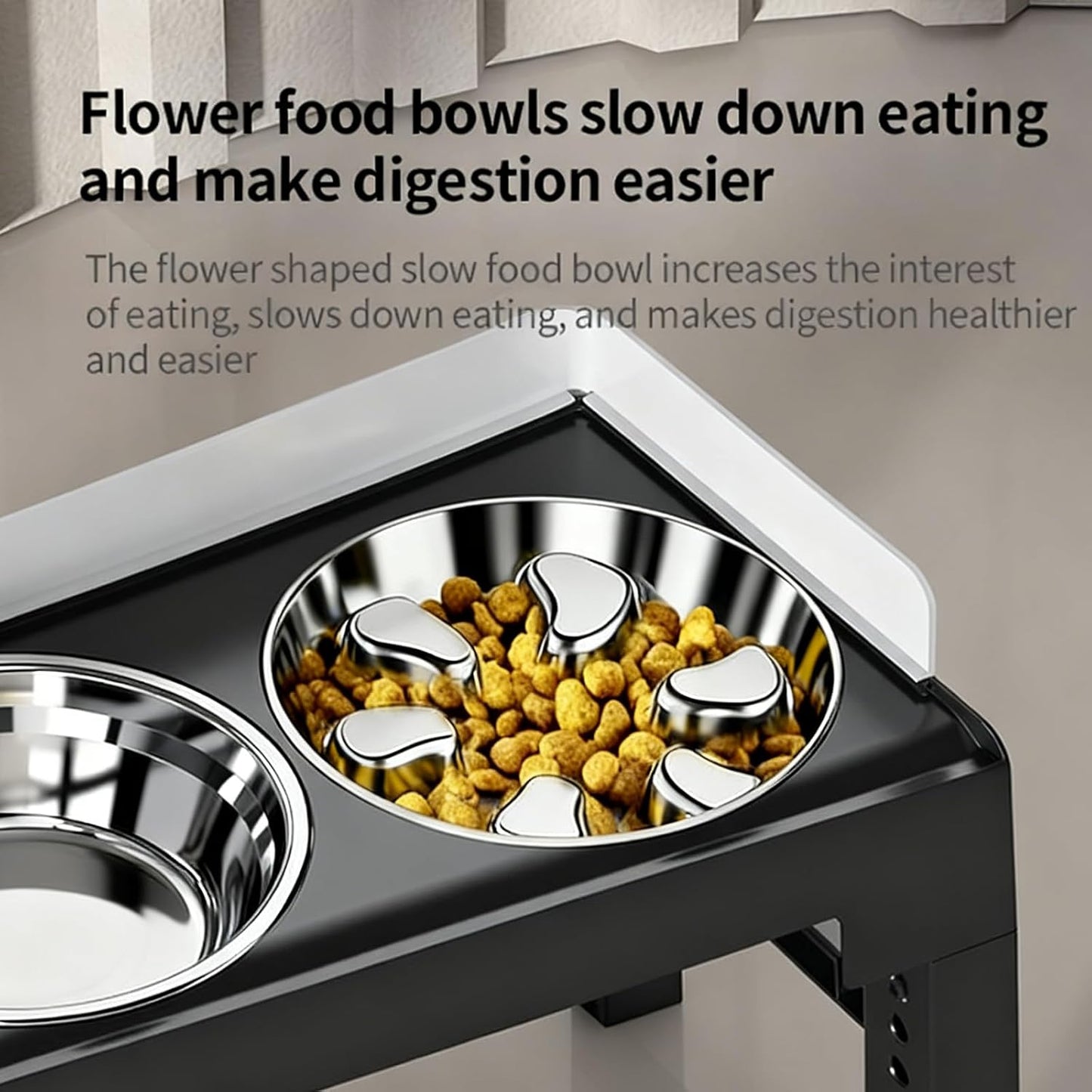 PAKEWAY Elevated Dog Bowls, Spill Proof, Tiltable Dog Feeder with 2 Stainless Steel Bowls, 6 Height Adjustable Raised Bowl