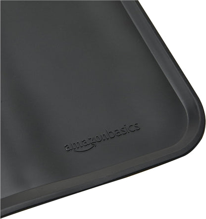 Amazon Basics Waterproof Non-Slip Silicone Pet Feeding Mat with Raised Edges for Food and Water Bowls, Easy to Clean Pet Placemat to Protect Floors, 18.5" x 11.5", Black