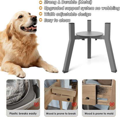 Elevated Dog Bowls for Large and Extra Large Dogs, Adjustable Width Dog Bowl Stand for 7-10.6" Wide Bowls, Food and Water Feeder, 13.7 in Tall Single Holder (Bowl Not Included)
