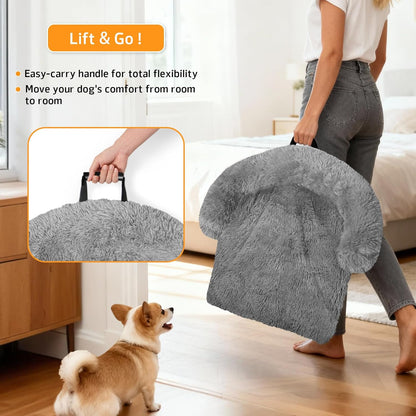 Calming Dog Bed Fluffy Plush Dog Mat for Furniture Protector with Removable Washable Cover for Large Medium Small Dogs and Cats (Large, Light Grey)