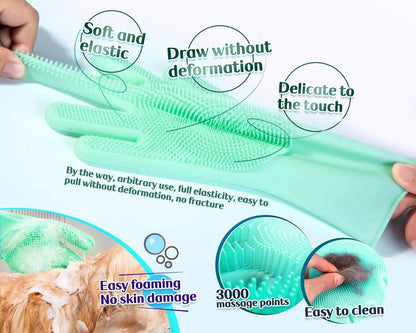PnzongeMulti use silicone gloves for dogs, showers,pets cats hair removal, anti scratch massage products thickened set of 2