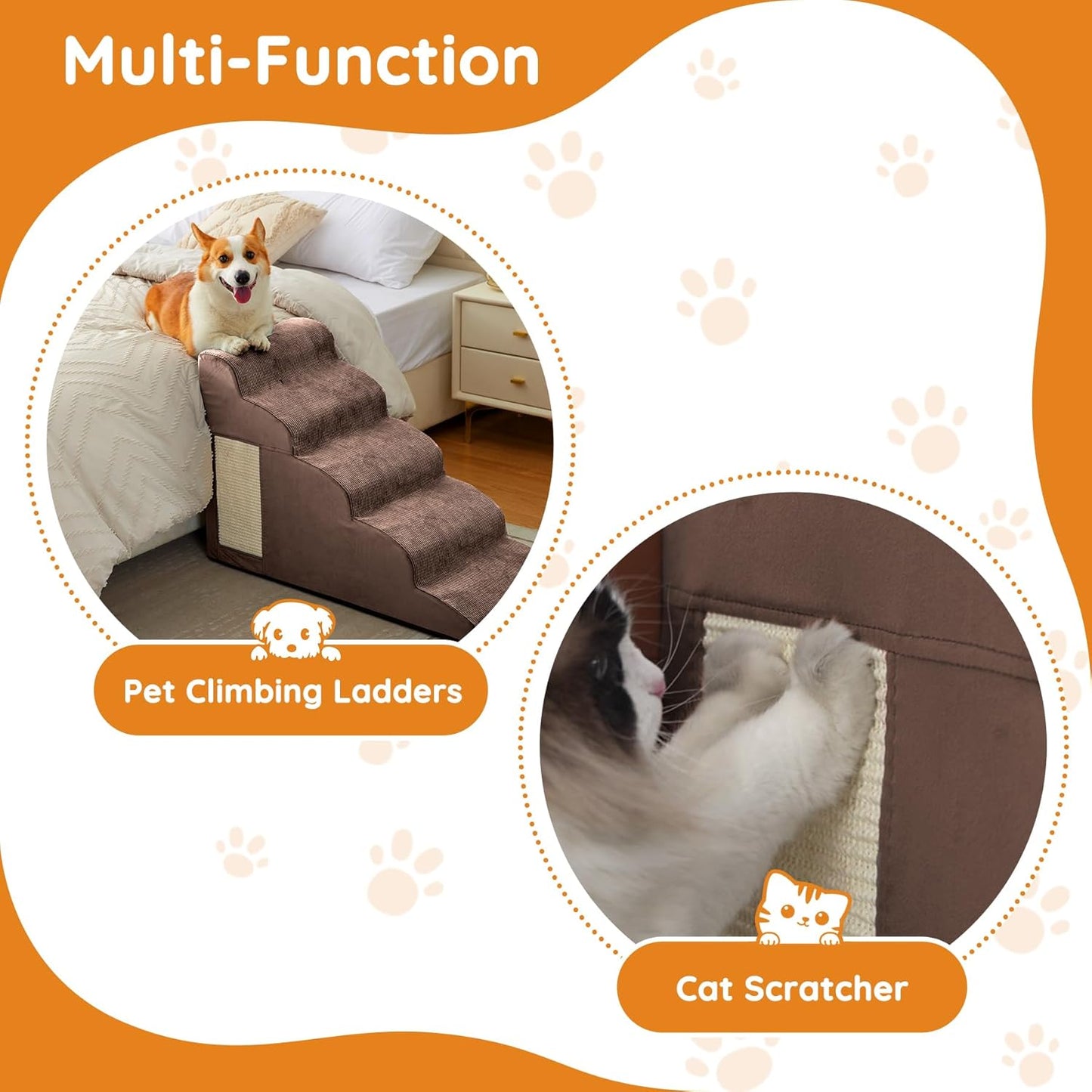 Dogs Steps for Bed, Dog Stairs for Small Dogs, 2-Step Dog Ramp for Bed, Couch, Sofa, and Chairs, Non-Slip Bottom Design, Cat Scratching, High Density Foam Portable Pet Step, Indoor, Grey