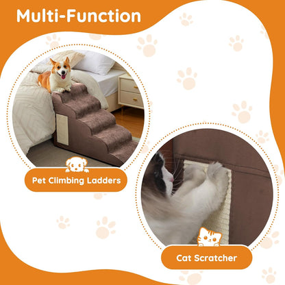 Dogs Steps for Bed, Dog Stairs for Small Dogs, 2-Step Dog Ramp for Bed, Couch, Sofa, and Chairs, Non-Slip Bottom Design, Cat Scratching, High Density Foam Portable Pet Step, Indoor, Grey