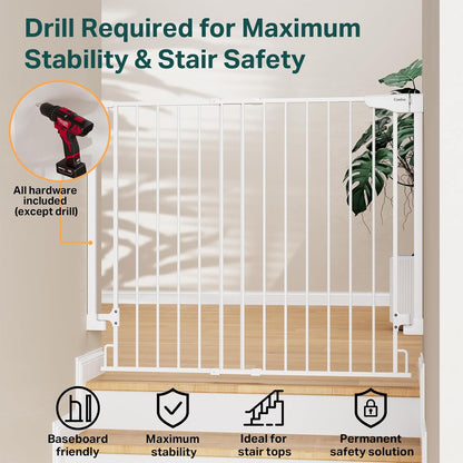 Cumbor 29.2–43" Baby Gate for Stairs, Hardware Mounted (Drill Required), Expandable No Bottom Bar Dog Gate, Auto Close Extra Wide Walk Thru, Pet & Toddler Proof Gate, Top & Bottom of Stairways(Black)