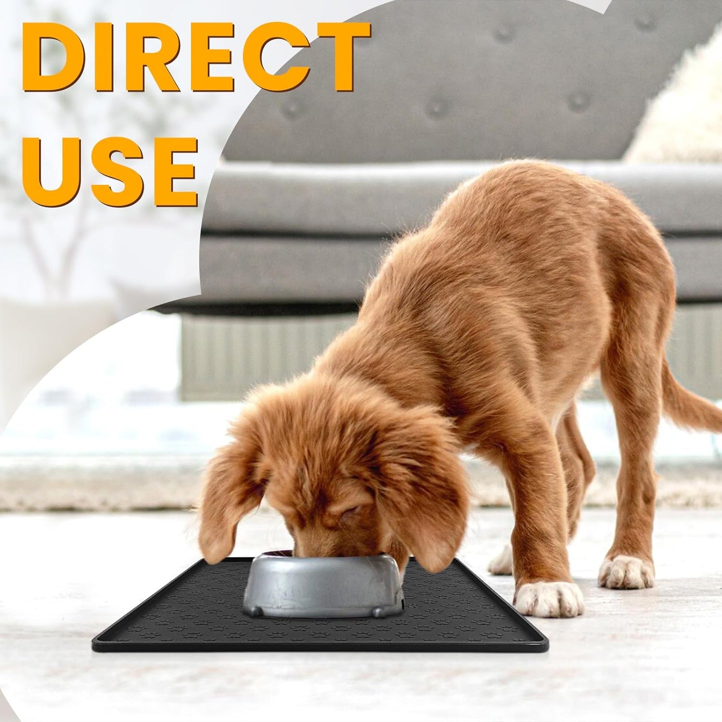 Ptlom Pet Placemat for Dog and Cat, Mat for Prevent Food and Water Overflow, Suitable for Small, Medium and Big Pet, 18" 12", Grey, Silicone
