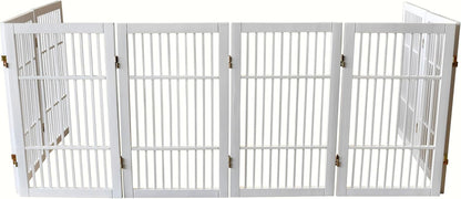 Urnporium Freestanding Wooden Dog Gate for Doorways – Foldable Acacia Wood Pet Gate, No Drill Portable Indoor/Outdoor Puppy Fence Barrier (White Pet Gate, 3 Panel 24" Tall)