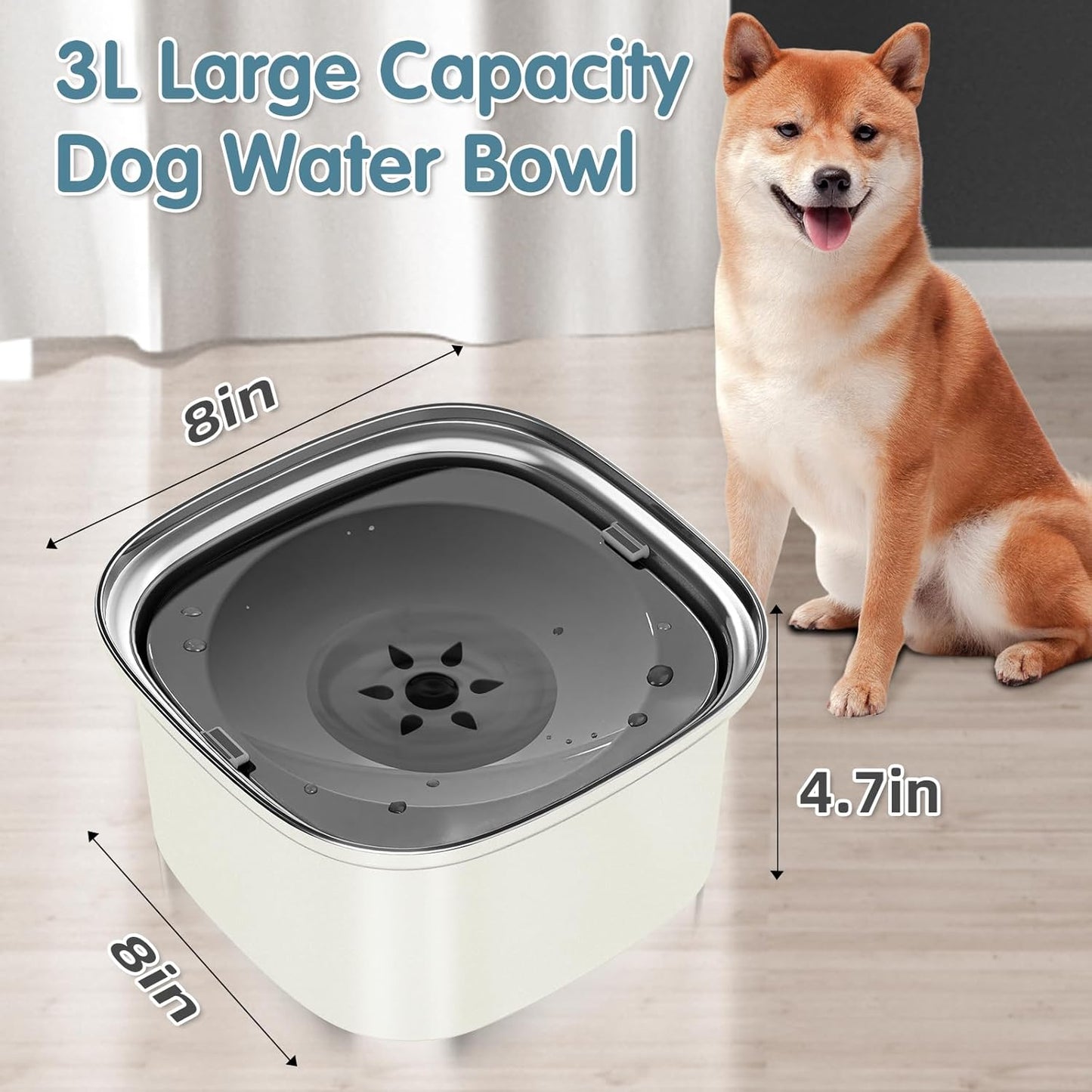 UPSKY 3L Dog Water Bowl 101oz Stainless Steel No Spill Large Capacity Dog Food Water Bowl Slow Water Feeder, Spill Proof Pet Water Dispenser Vehicle Carried Travel Water Bowl