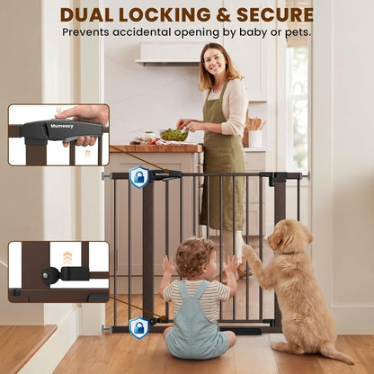 Baby Gate for Stairs, 29.7-40.6" Auto Close Dog Gate Indoor for Doorways, Dual-Lock Design, Adjustable Pet Gate No Drilling with Walk Thru Door for Hallways, Stroller Friendly, Black