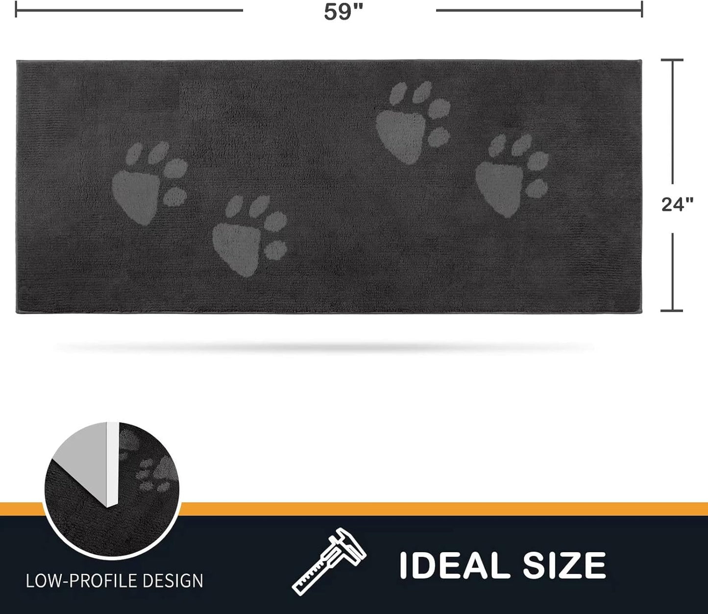PURRUGS Dirt Trapping Door Mat 20" x 31.5", Non-Skid/Slip Machine Washable Microfiber Entrance Rug, Shoes Scraper, Dog Doormat, Super Absorbent Floor Mat for Muddy Wet Shoes and Paws, Grey