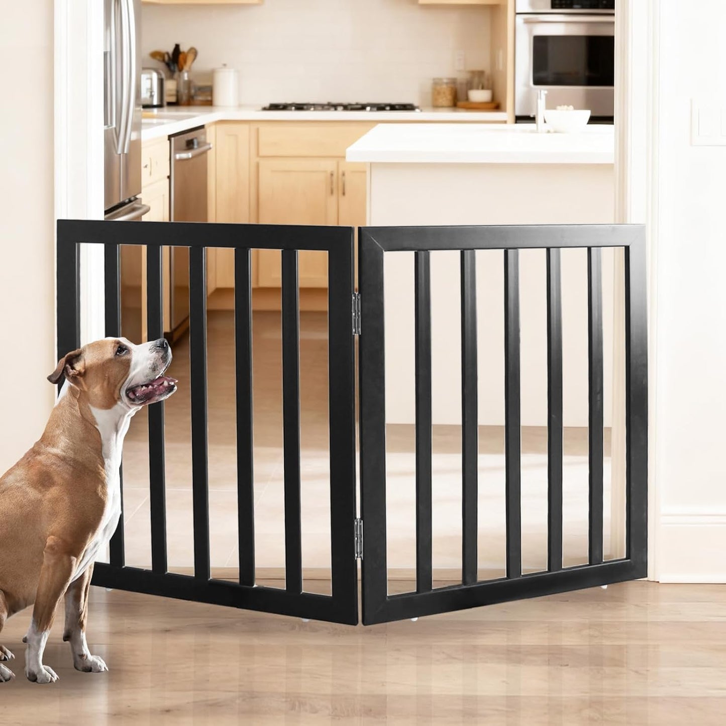 ZJSF Freestanding Indoor Dog Gate for House Foldable Wood Brown Puppy Gate for Doorways Pet Gate for Stairs Extra Wide Pet Fence 24" Height 2 Panels