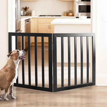 ZJSF Freestanding Indoor Dog Gate for House Foldable Wood Brown Puppy Gate for Doorways Pet Gate for Stairs Extra Wide Pet Fence 24" Height 2 Panels