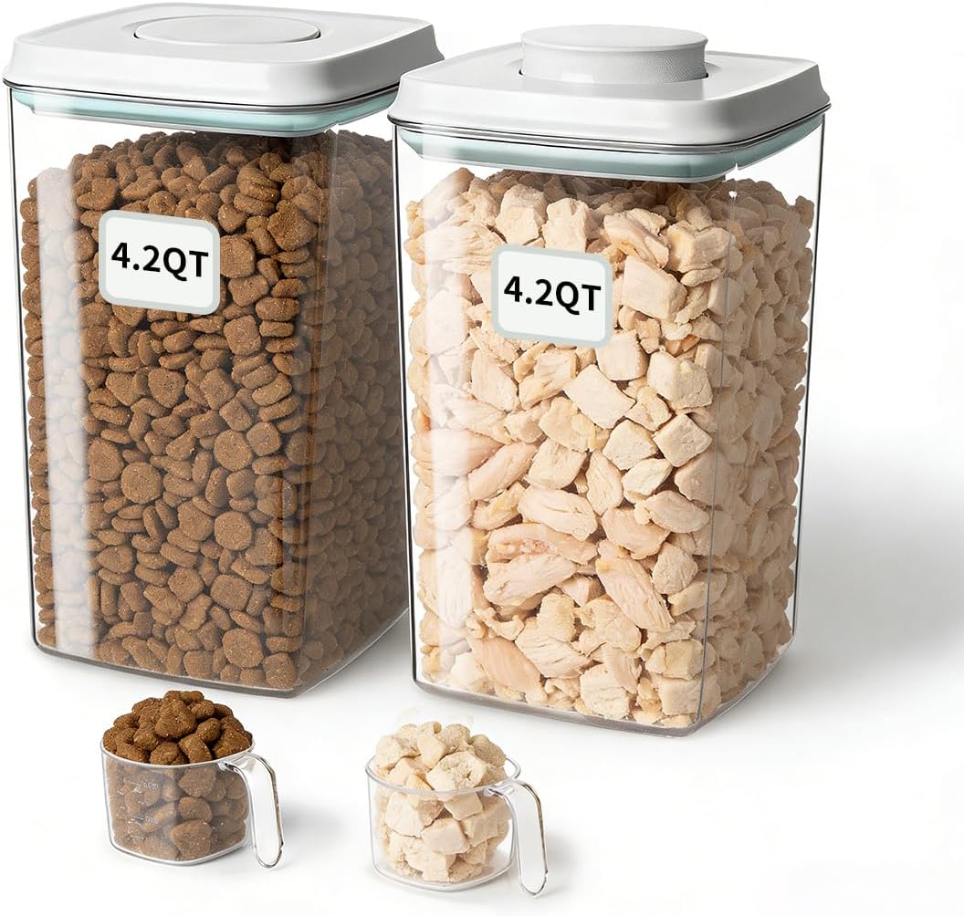 Dog Food Storage Container with One-Touch Lid, 2.8 QT / 2.65 L Stackable Durable BPA-Free PET Cat Food Storage Container,for Pet Treats, Supplements & Small Kibble
