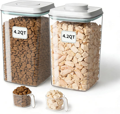 Dog Food Storage Container with One-Touch Lid, 2.8 QT / 2.65 L Stackable Durable BPA-Free PET Cat Food Storage Container,for Pet Treats, Supplements & Small Kibble