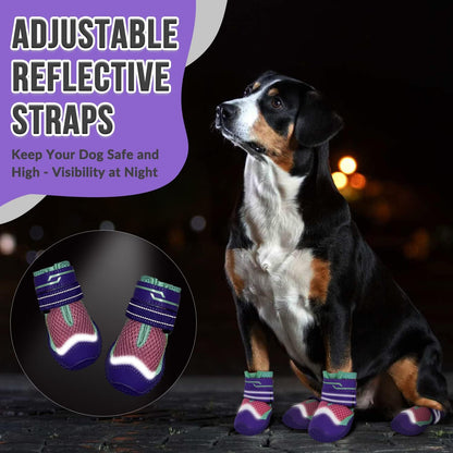 SlowTon Dog Shoes for Large Small Medium Dogs - Breathable Dog Boots for Summer Hot Pavement, Paw Protector for Outdoor Walking Winter Snow, Anti-Slip Rubber Dog Booties for Hardwood Floor (Green, 6)