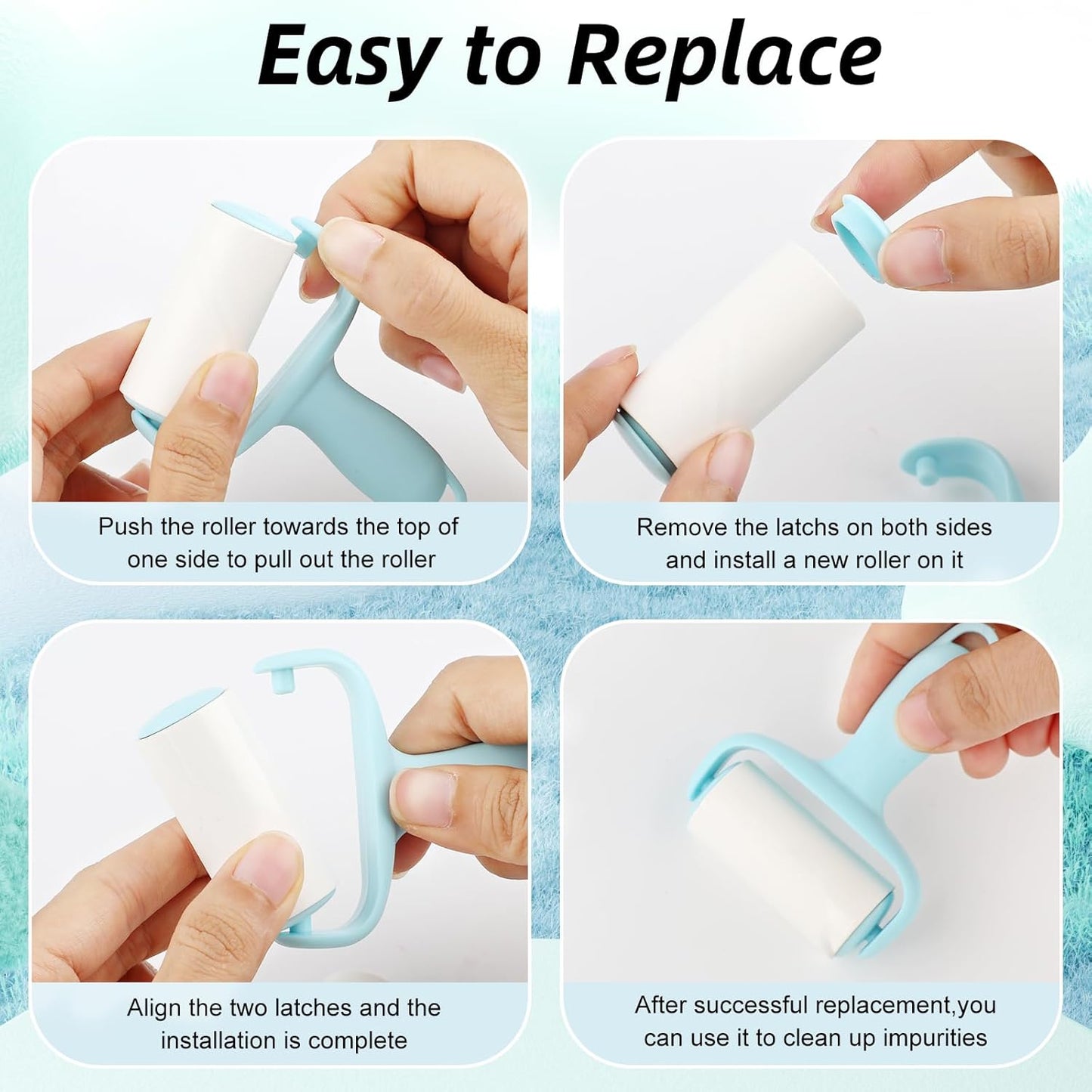 Blue Mini Lint Roller Travel Size,Reusable Lint Brush,Dog Cat Hair Remover with Ergonomic Handle and 3 Refills (90 Sheets)