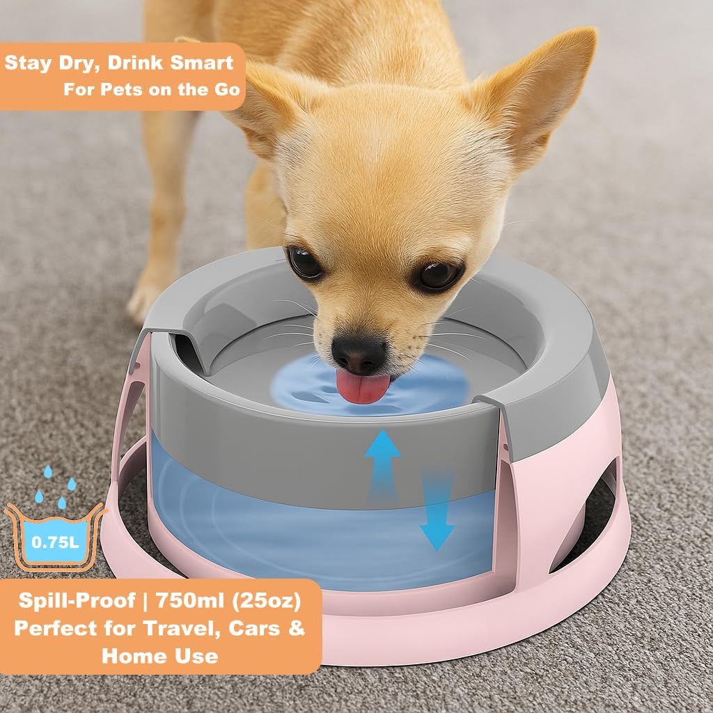 Pets No-Spill Slobber Stopper Water Bowl,Splash Proof Drinking Bowl for Home and Travel,No Messy No Drip No Sloppy Water Bowl for Sm-Med Dogs/Cats/Pets 25OZ