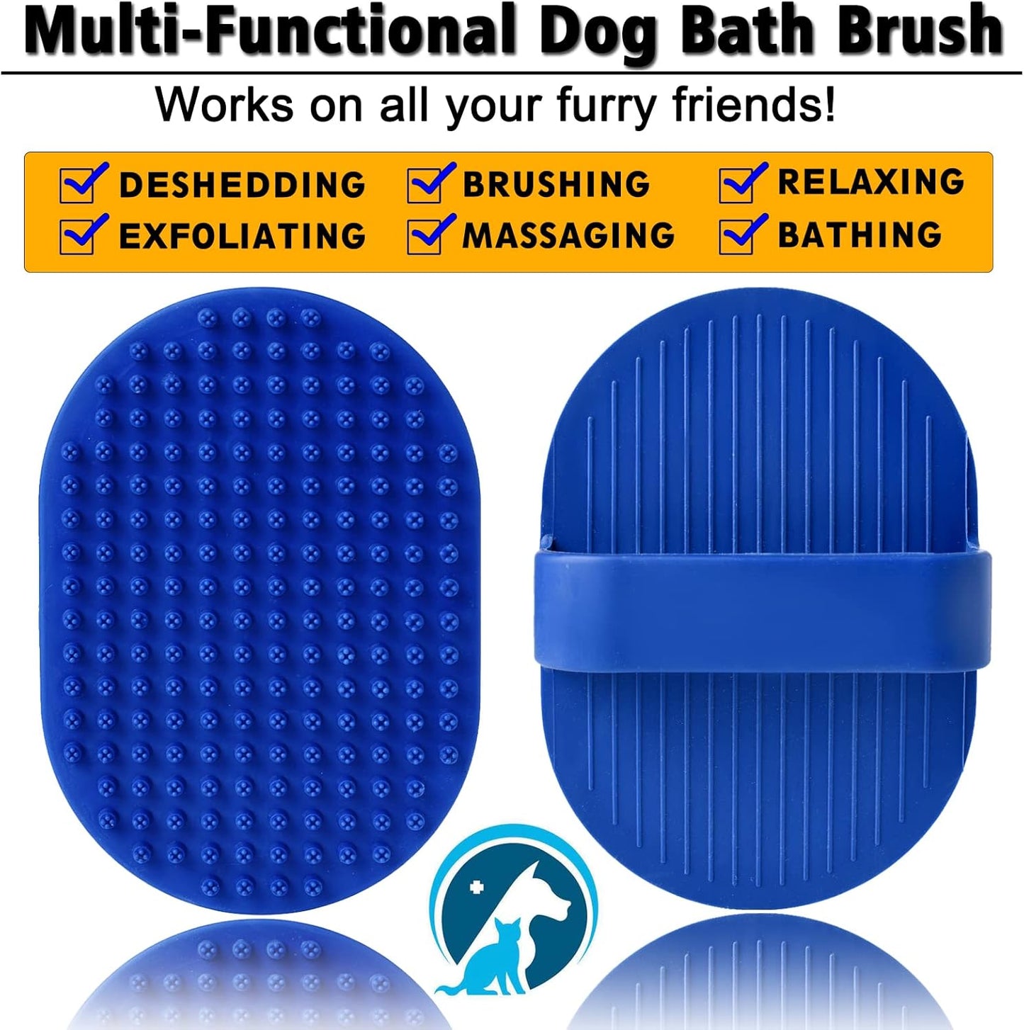 Dog Grooming Brush, Pet Shampoo Bath Brush Shedding Soothing Massage Rubber Comb with Adjustable Ring Handle for Long Short Haired Dogs and Cats 2pcs