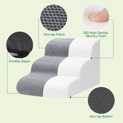 Dog Stairs for Couch, 3 Steps 13.8" H Non-Slip Pet Stair, Balanced Stable Pet Ramp for Small Dogs, Indoor Furniture Step, Gray