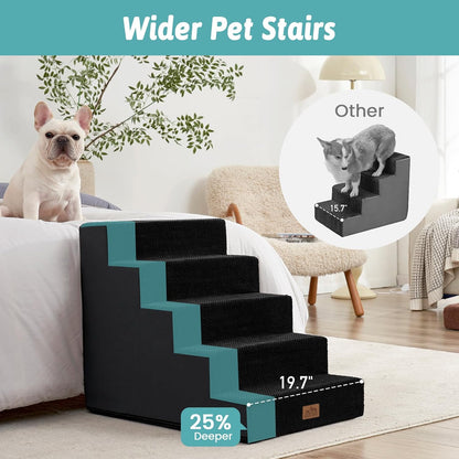 COZY KISS Dog Stairs for Small Dogs, 4 Tier Wider Pet Stairs for Couch and Beds, 17.7" H Non-Slip Dog Steps for Old Cats, Puppy, Small Medium Dogs, 17.7x23.6x17.7 inch, Beige
