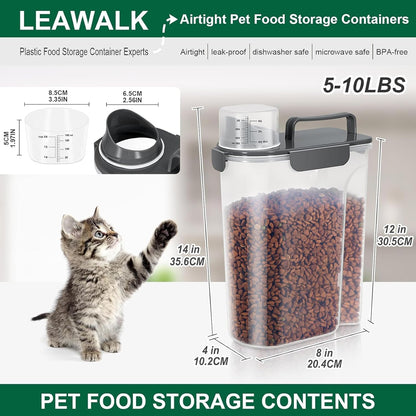 LEAWALK 5-7Lbs Dog Cat Food Storage Container with Upgraded Large Nozzle BPA-free, 4 Snap Seals Plastic Pet Food Storage Containers with Handles are Easy to Clean and Carry
