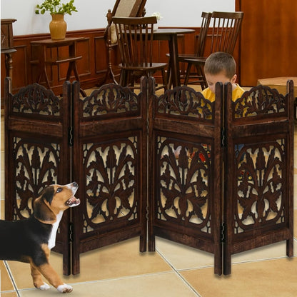 Freestanding Pet Gate for Dogs, Foldable Wooden Dog Gate for House, Indoor Dog Gate for Stair, Doorway, House Design Gates for Dogs Indoor, 72 Inch Wide, (18" x4 Panels 72 inch), Burnt Finish