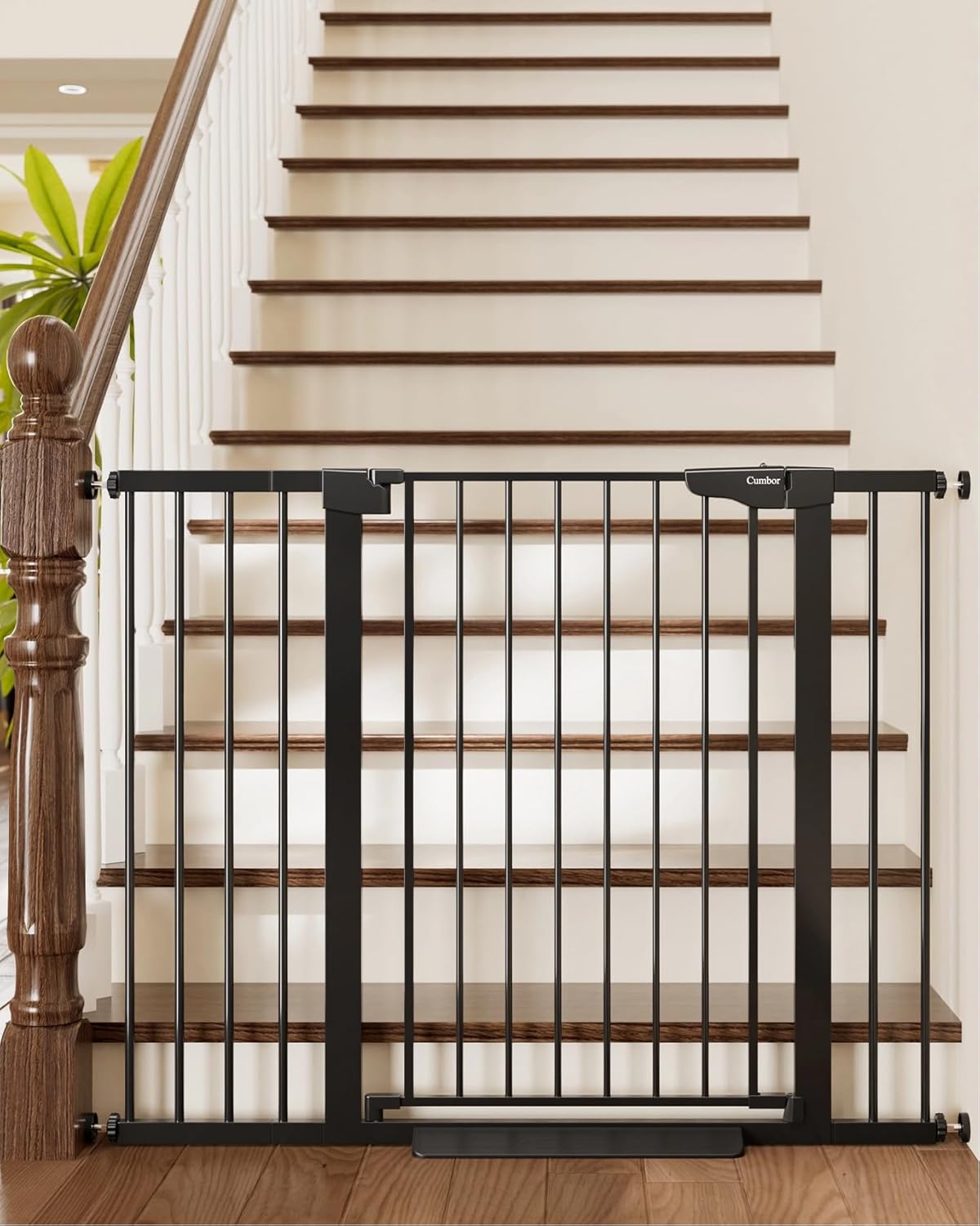 Cumbor 36.6-64" Extra Wide Baby Gate for Stairs, Dog Gates for Doorways, Auto-Close Pet Gate Indoor, Pressure Mounted Walk Through Safety Child Gate for Kids Toddler, Tall Pet Puppy Fence Gate, Brown