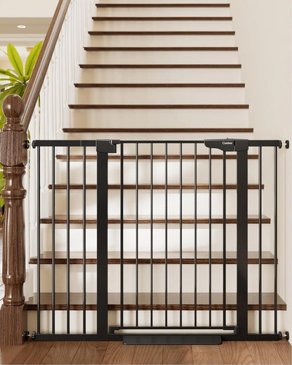 Cumbor 36.6-64" Extra Wide Baby Gate for Stairs, Dog Gates for Doorways, Auto-Close Pet Gate Indoor, Pressure Mounted Walk Through Safety Child Gate for Kids Toddler, Tall Pet Puppy Fence Gate, Brown