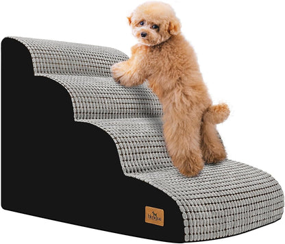 Dog Stairs for Bed 15.8'' H, 3 Step Dog Ramp for Small Dogs and Cats, Curved Dogs Steps for Sofa Couch or Chair, Portable Pet Stairs for High Bed Climbing, Non-Slip Balanced Pet Step Indoor, Brown
