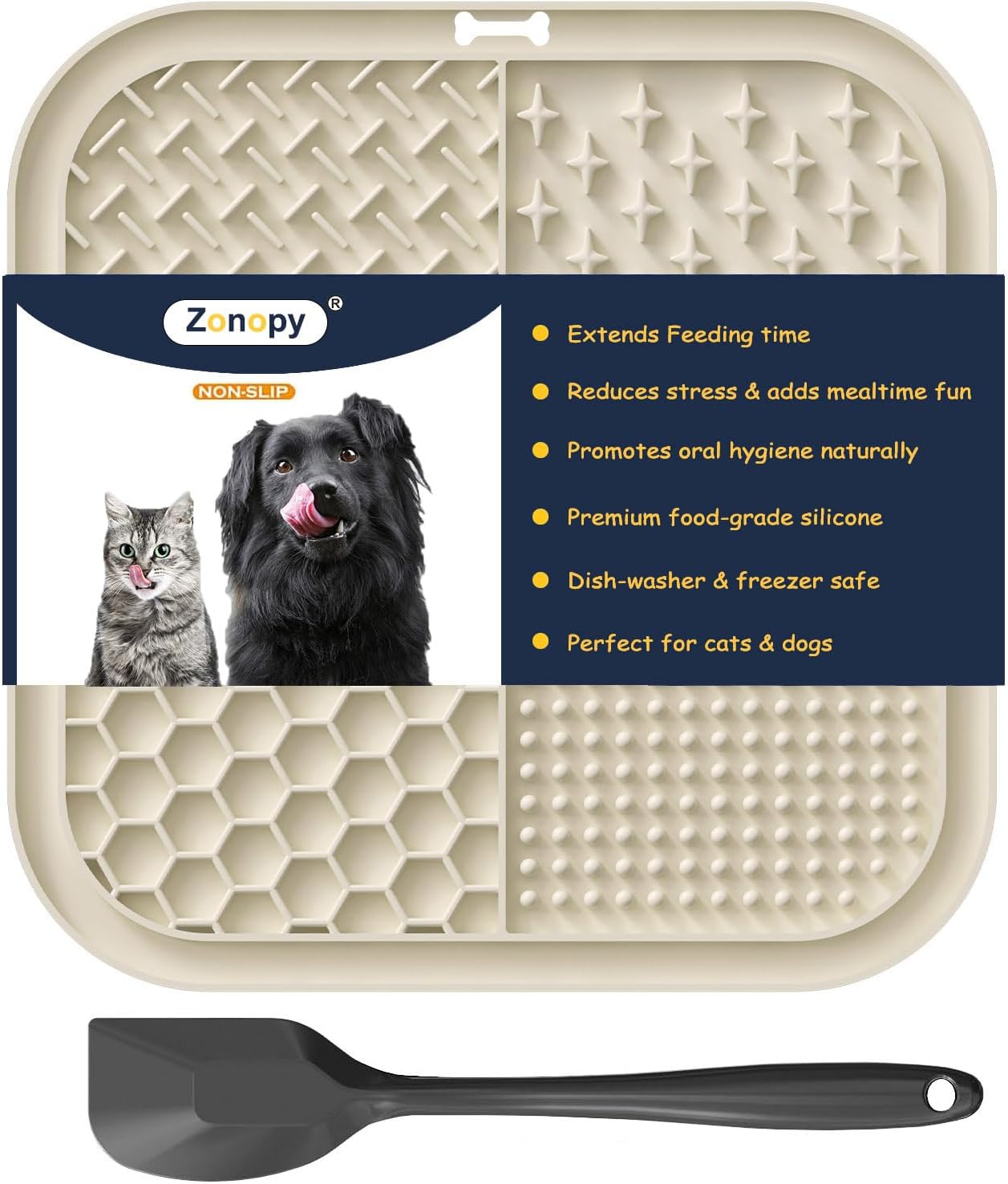 Licking Mat for Dogs & Cats with Suction Cups, 1 Pack Square Dog Slow Feeder Lick Pat for Anxiety Relief & Boredom, Dog Toys to Keep Them Busy, Pets Grooming Bathing Training Mat