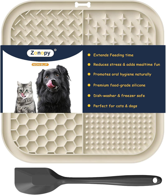 Licking Mat for Dogs & Cats with Suction Cups, 1 Pack Square Dog Slow Feeder Lick Pat for Anxiety Relief & Boredom, Dog Toys to Keep Them Busy, Pets Grooming Bathing Training Mat