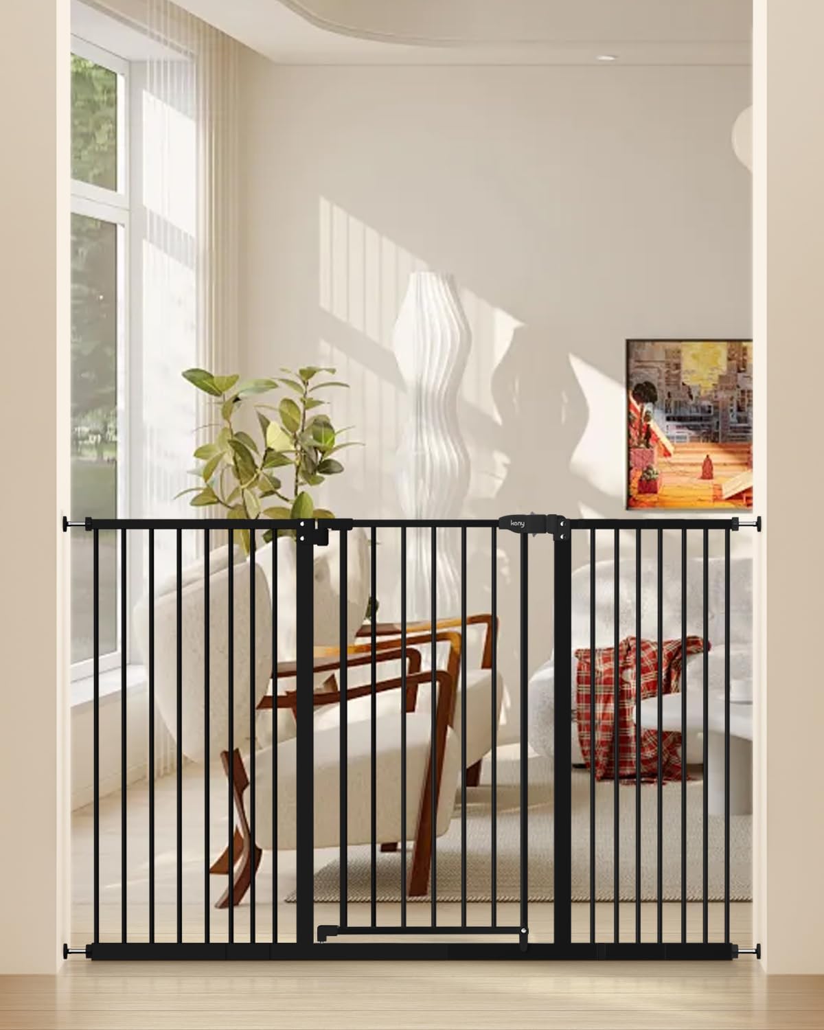 keny 29"-42.5" Baby Gate for Stairs, Auto Close Safety Dog Gate, Pressure Mounted Easy Walk Through Pet Gate for Doorways, Durable Stair Gate, 30" Tall, White