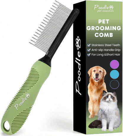 Poodle Dematting Fur Rake Comb Brush for Dogs and Cats - Long 2.5" Steel Safety Blades Metal Comb for Detangling Matted or Knotted Undercoat Hair (Orange)