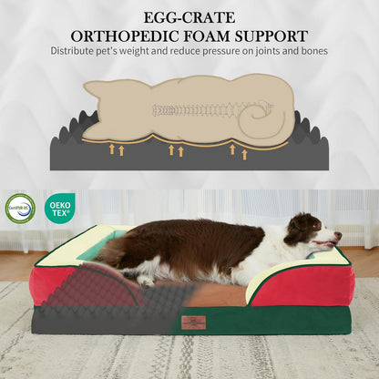 Comfort Expression Orthopedic Dog Bed for Extra Large Dogs 42x30 Inch, Waterproof Egg Crate Foam XL Pet Bed with Removable Bolsters, Dog Couch with Washable Cover & Non-Slip Bottom, Grey - Colors A