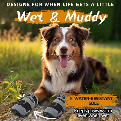 Hcpet Dog Shoes for Dogs, Dog Booties for Dogs, Anti-Slip Dog Boots & Paw Protectors for Hot Pavement Winter Snow Hiking with Reflective Straps Khaki Size 6, 4PCS